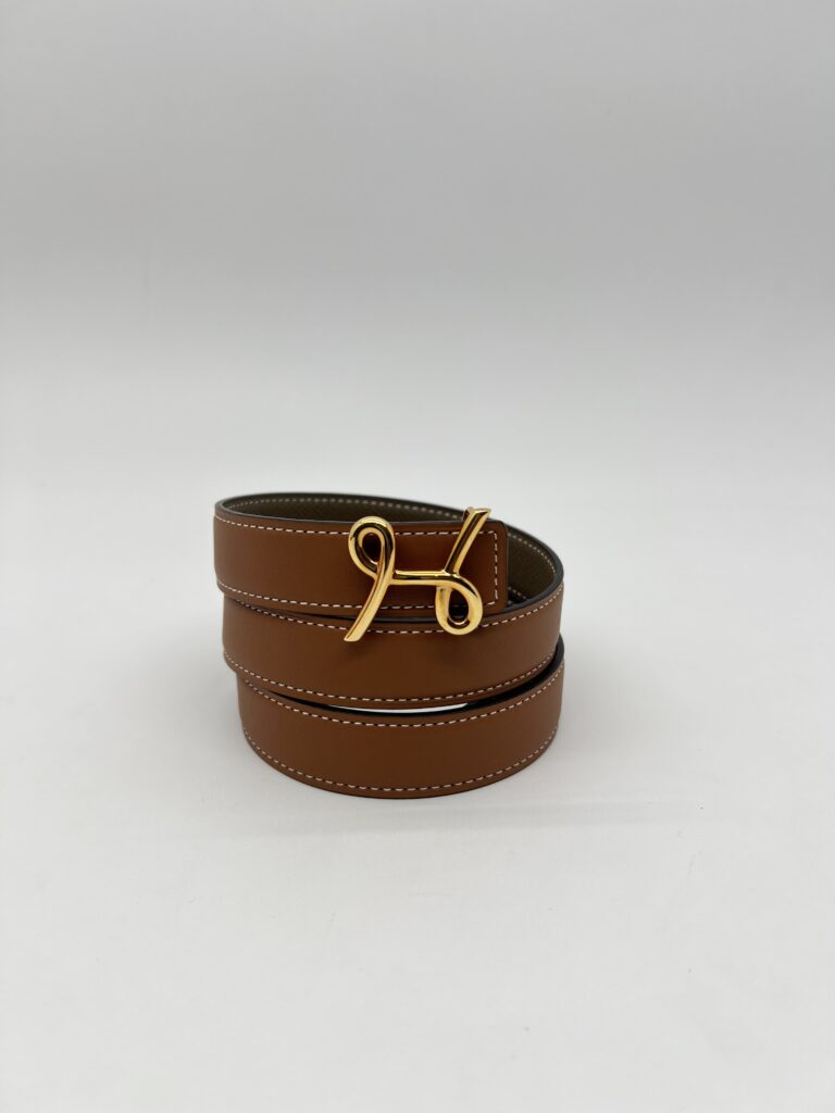 Hermes H Cursive Belt Veau Epsom Gold/Etoupe