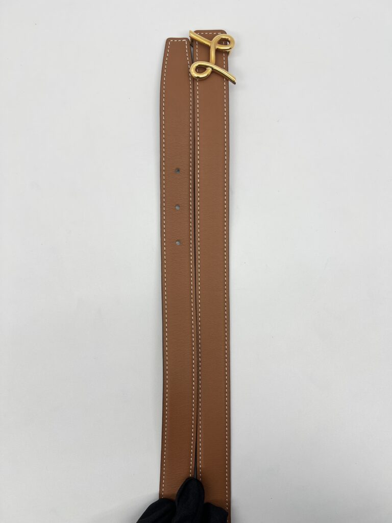 Hermes H Cursive Belt Veau Epsom Gold/Etoupe