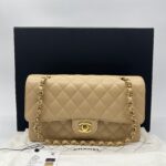 Chanel Medium Classic D Flap Caviar Beige GHW
