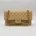 Chanel Medium Classic D Flap Caviar Beige GHW