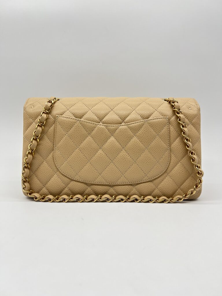 Chanel Medium Classic D Flap Caviar Beige GHW