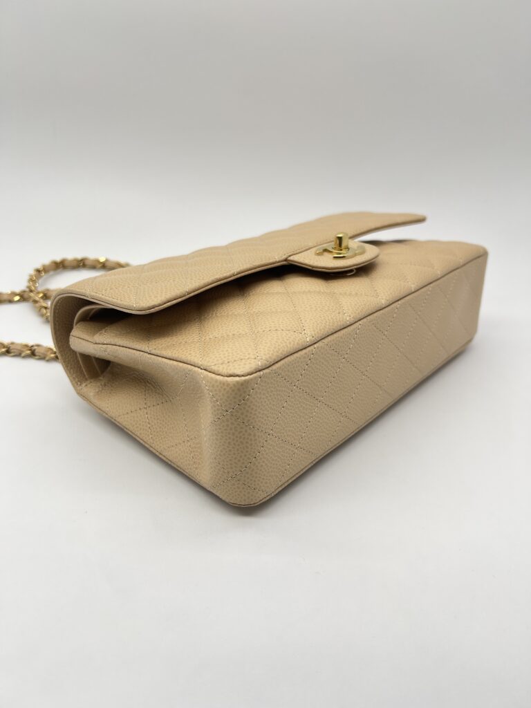 Chanel Medium Classic D Flap Caviar Beige GHW