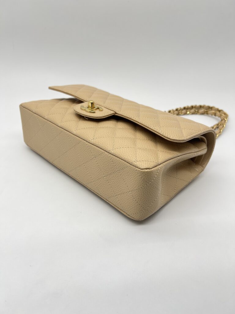 Chanel Medium Classic D Flap Caviar Beige GHW