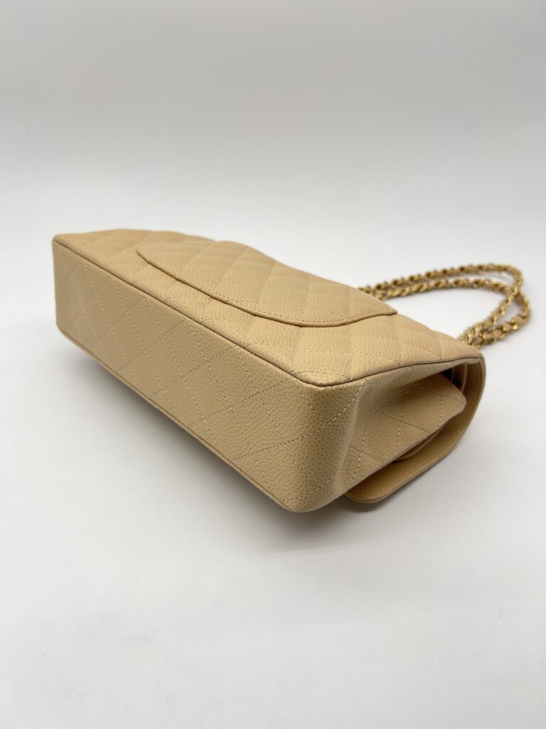 Chanel Medium Classic D Flap Caviar Beige GHW