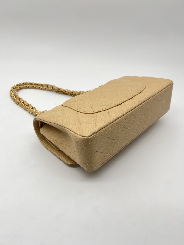 Chanel Medium Classic D Flap Caviar Beige GHW