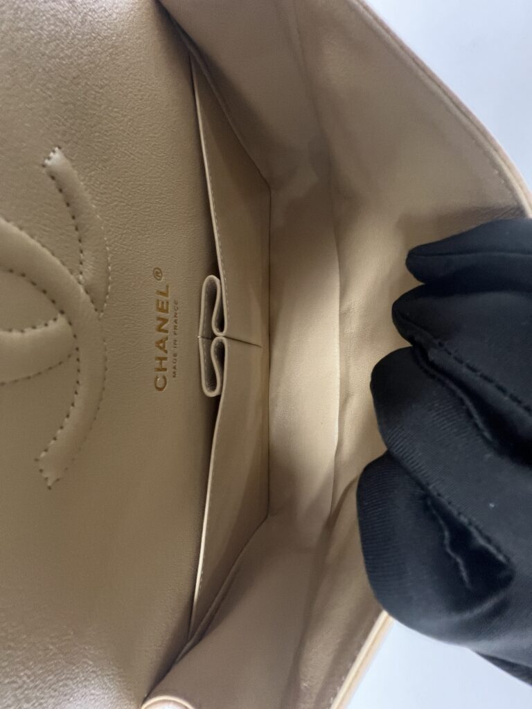 Chanel Medium Classic D Flap Caviar Beige GHW