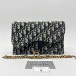 Dior Saddle Wallet On Chain Canvas Blue Oblique GHW