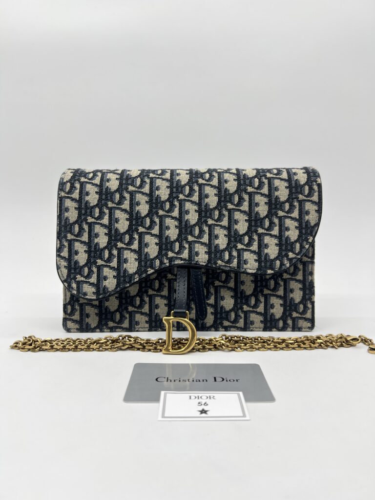 Dior Saddle Wallet On Chain Canvas Blue Oblique GHW