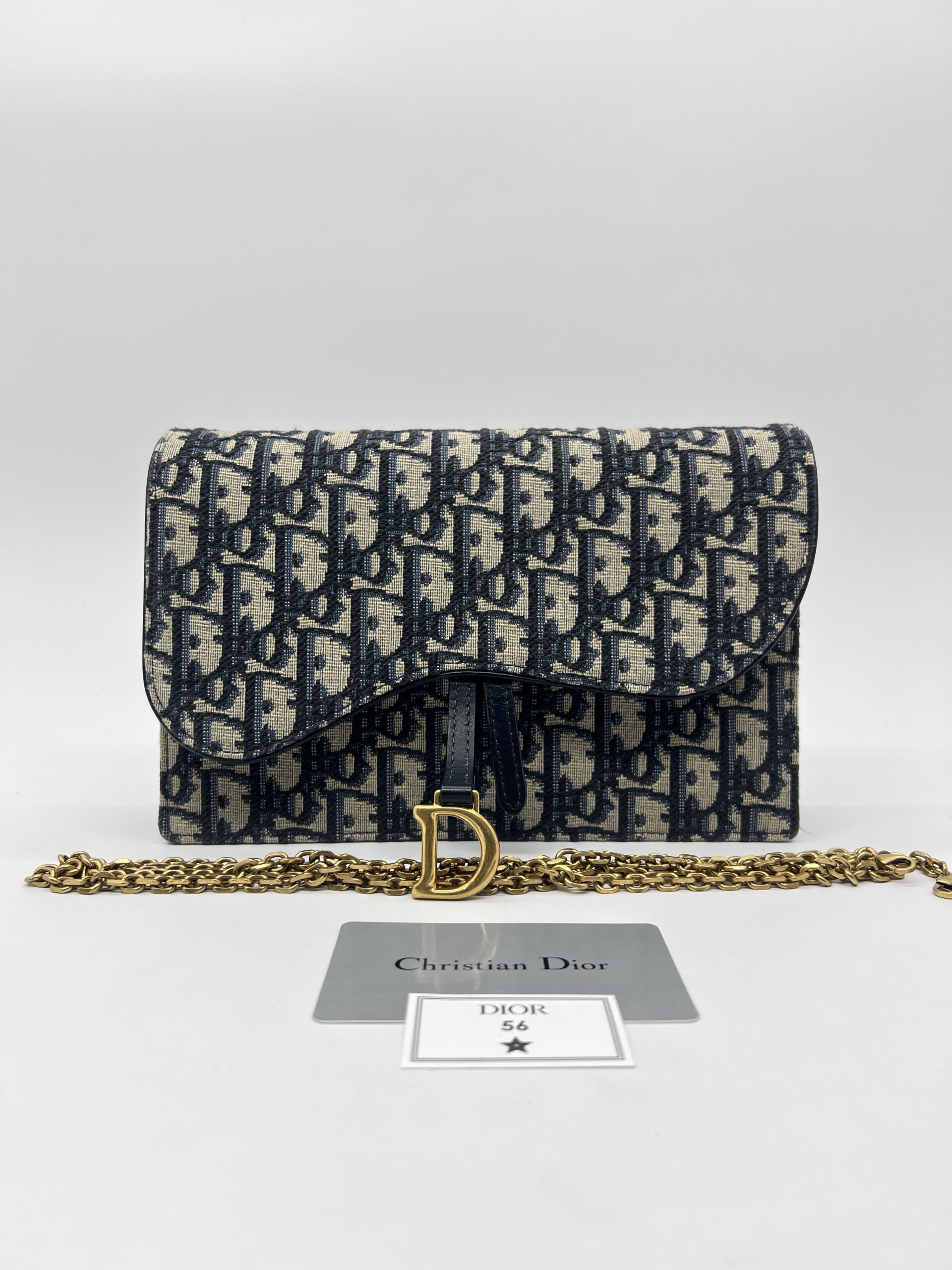 Dior Saddle Wallet On Chain Canvas Blue Oblique GHW