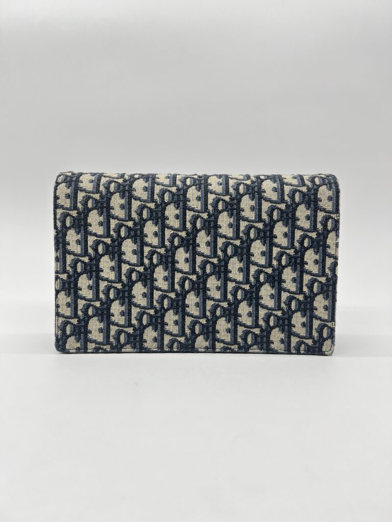Dior Saddle Wallet On Chain Canvas Blue Oblique GHW
