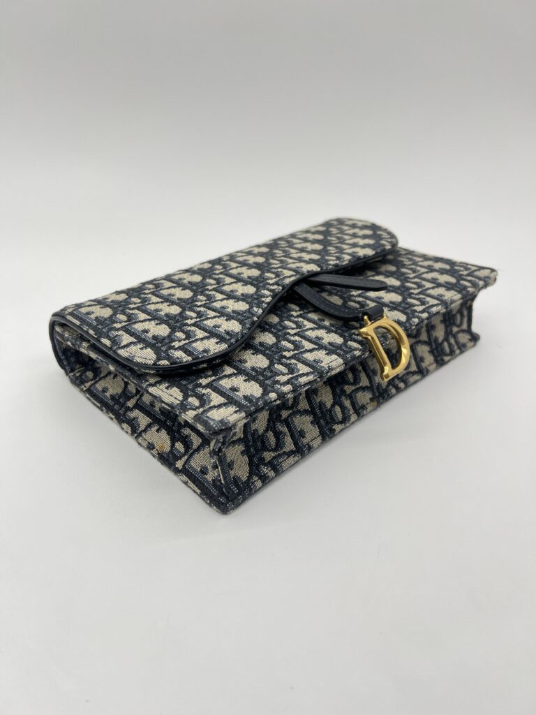 Dior Saddle Wallet On Chain Canvas Blue Oblique GHW