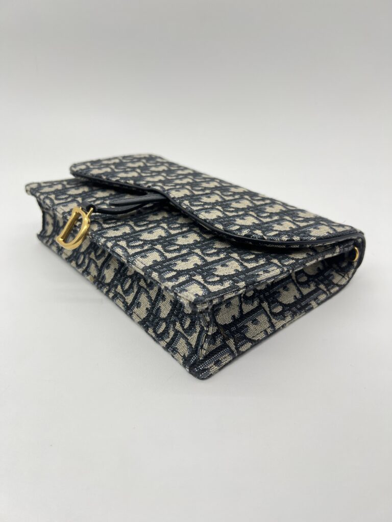 Dior Saddle Wallet On Chain Canvas Blue Oblique GHW