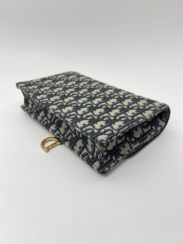 Dior Saddle Wallet On Chain Canvas Blue Oblique GHW