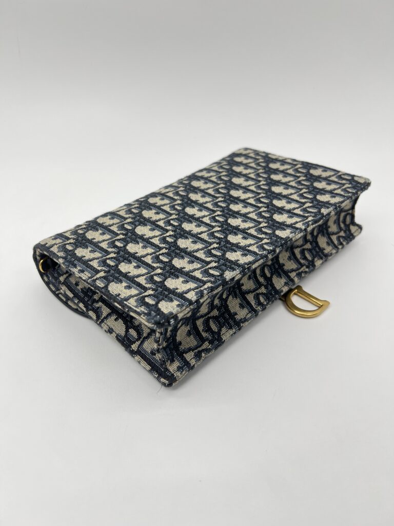 Dior Saddle Wallet On Chain Canvas Blue Oblique GHW