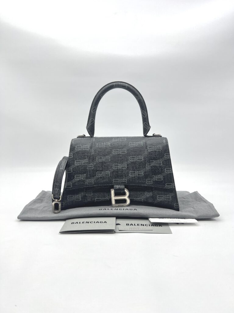 Balenciaga Hourglass Small BB All Over Logo Black Grey SHW