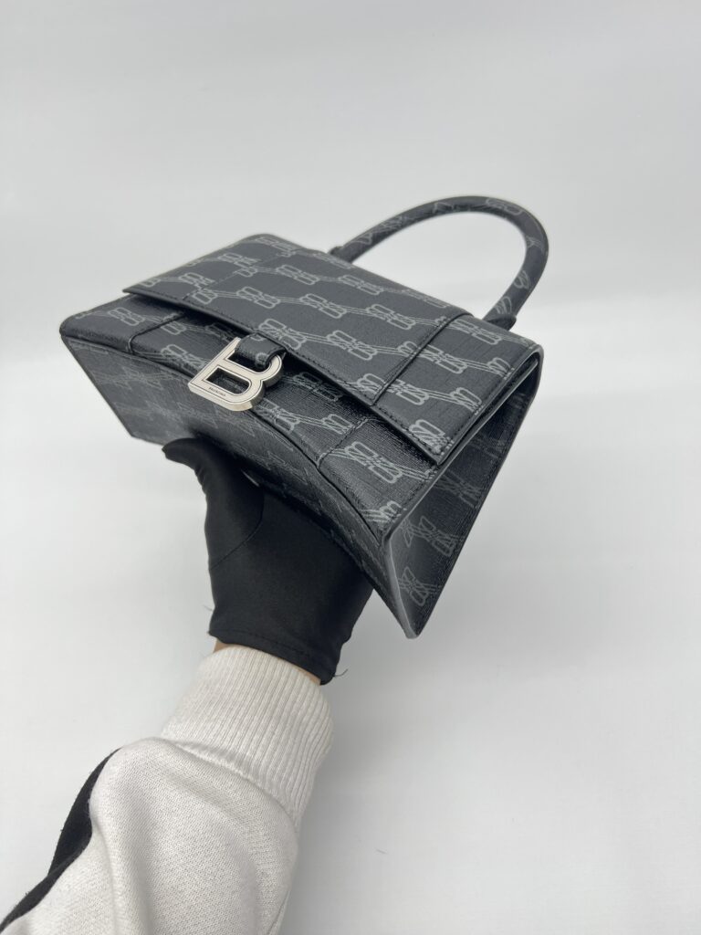 Balenciaga Hourglass Small BB All Over Logo Black Grey SHW