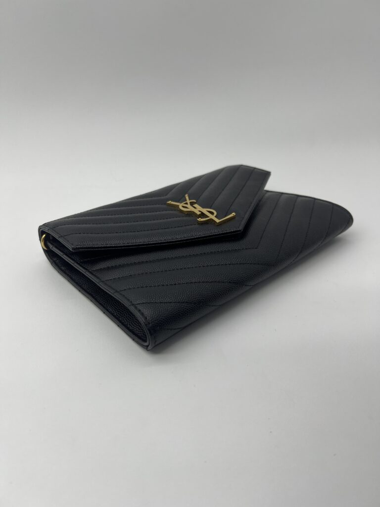 Saint Laurent Envelope Wristlet Grained Black GHW