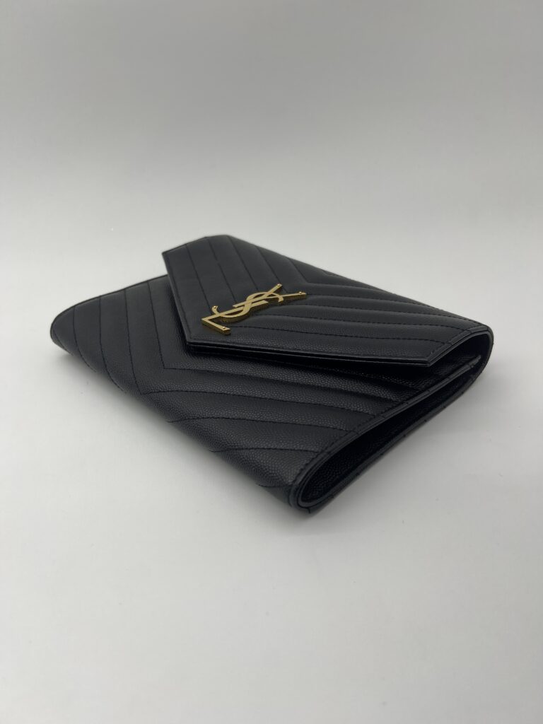 Saint Laurent Envelope Wristlet Grained Black GHW