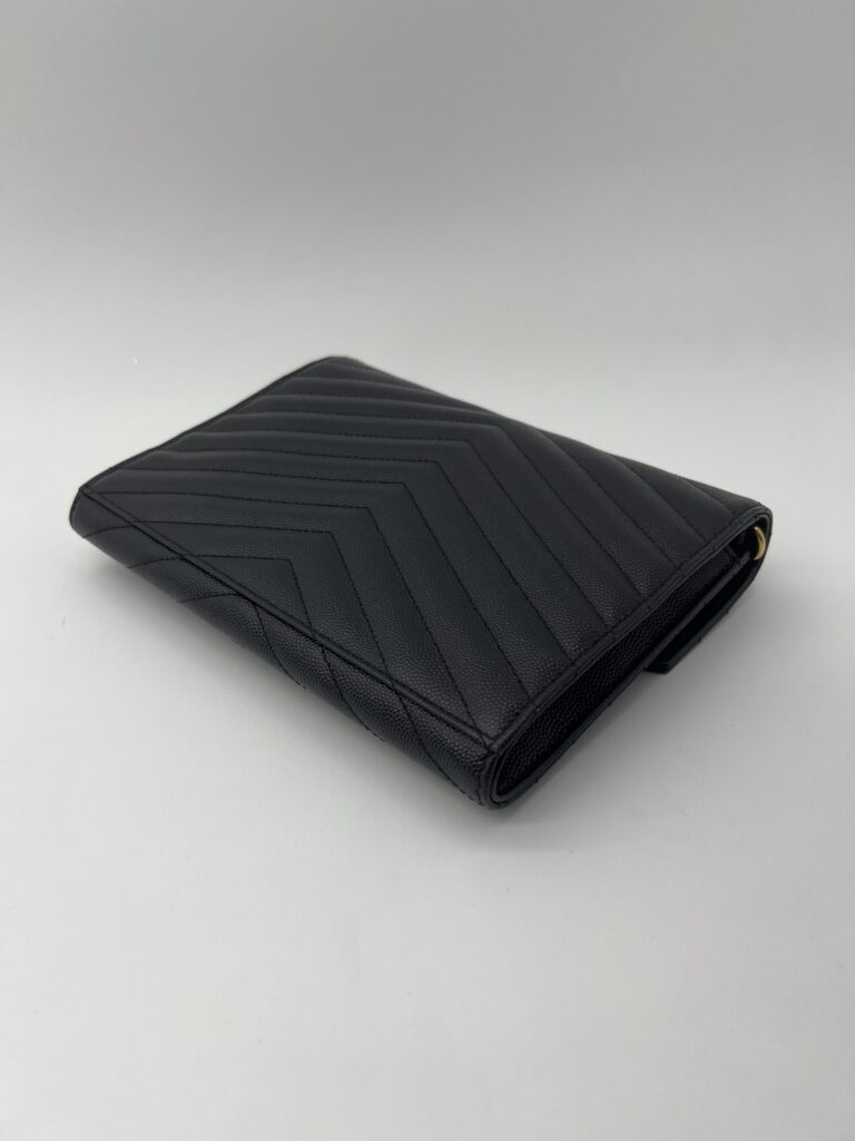 Saint Laurent Envelope Wristlet Grained Black GHW