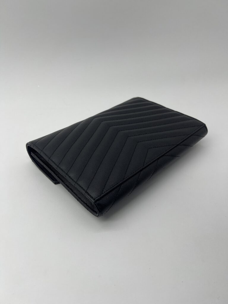 Saint Laurent Envelope Wristlet Grained Black GHW