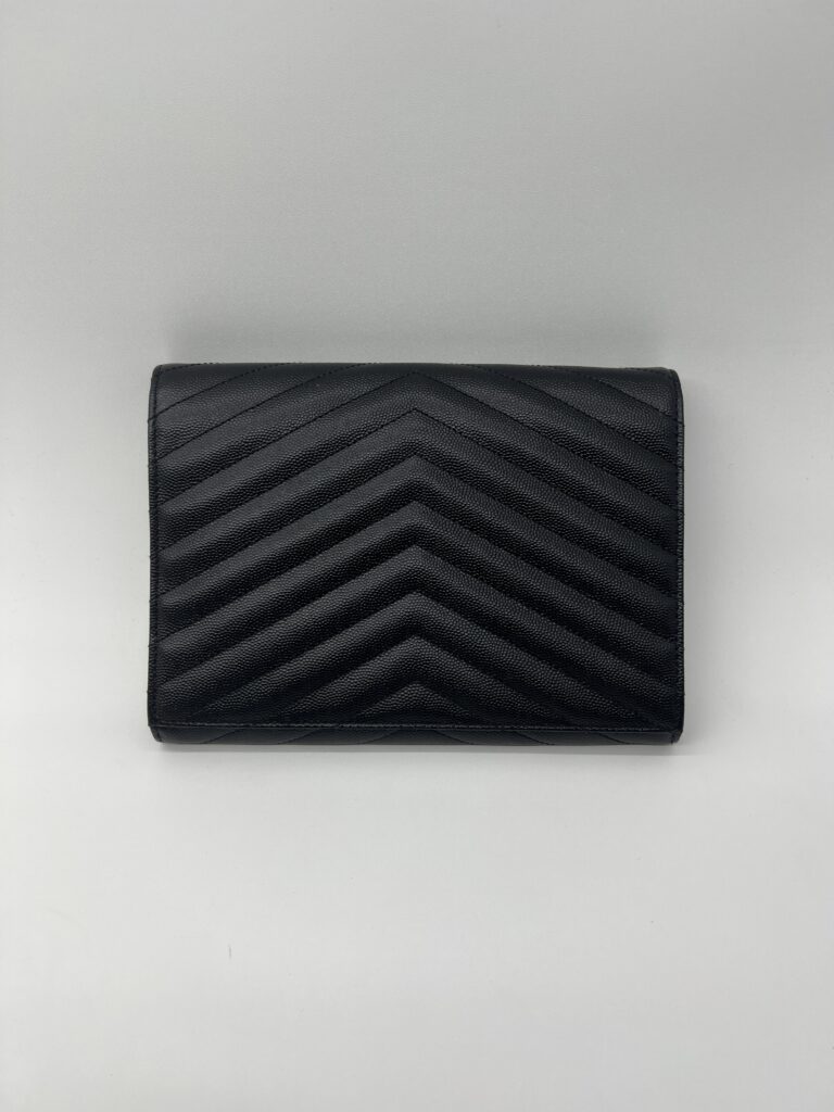 Saint Laurent Envelope Wristlet Grained Black GHW
