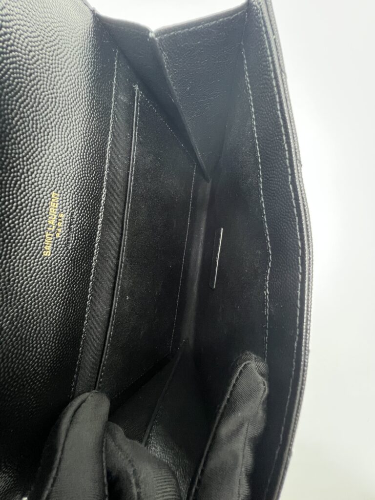 Saint Laurent Envelope Wristlet Grained Black GHW