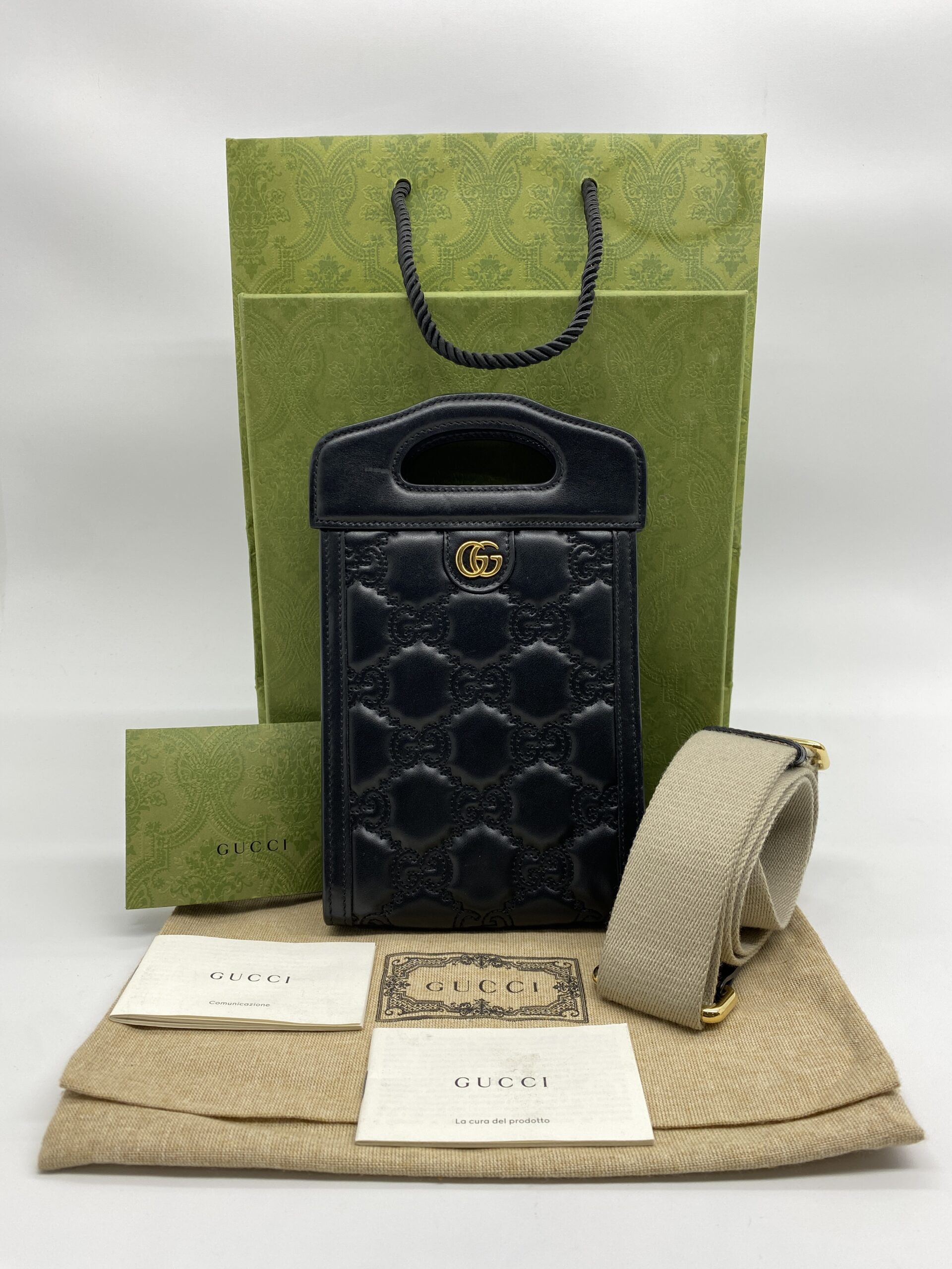 Gucci GG Matelasse Top Handle Leather GG Black GHW