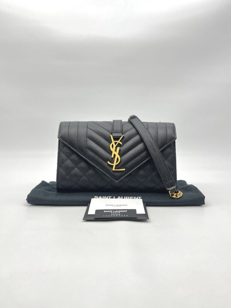 Saint Laurent Small Envelope Grained Black GHW