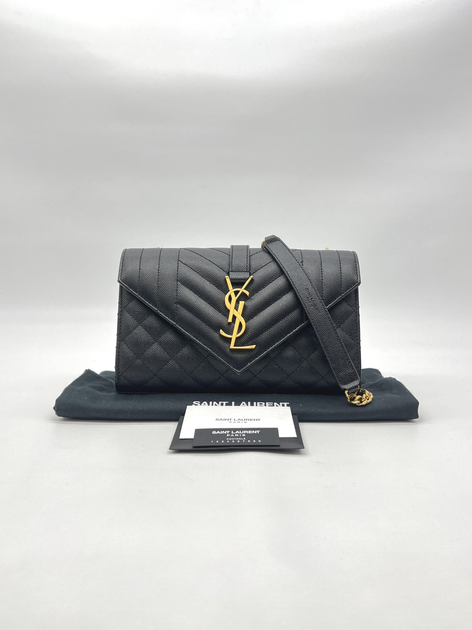 Saint Laurent Small Envelope Grained Black GHW