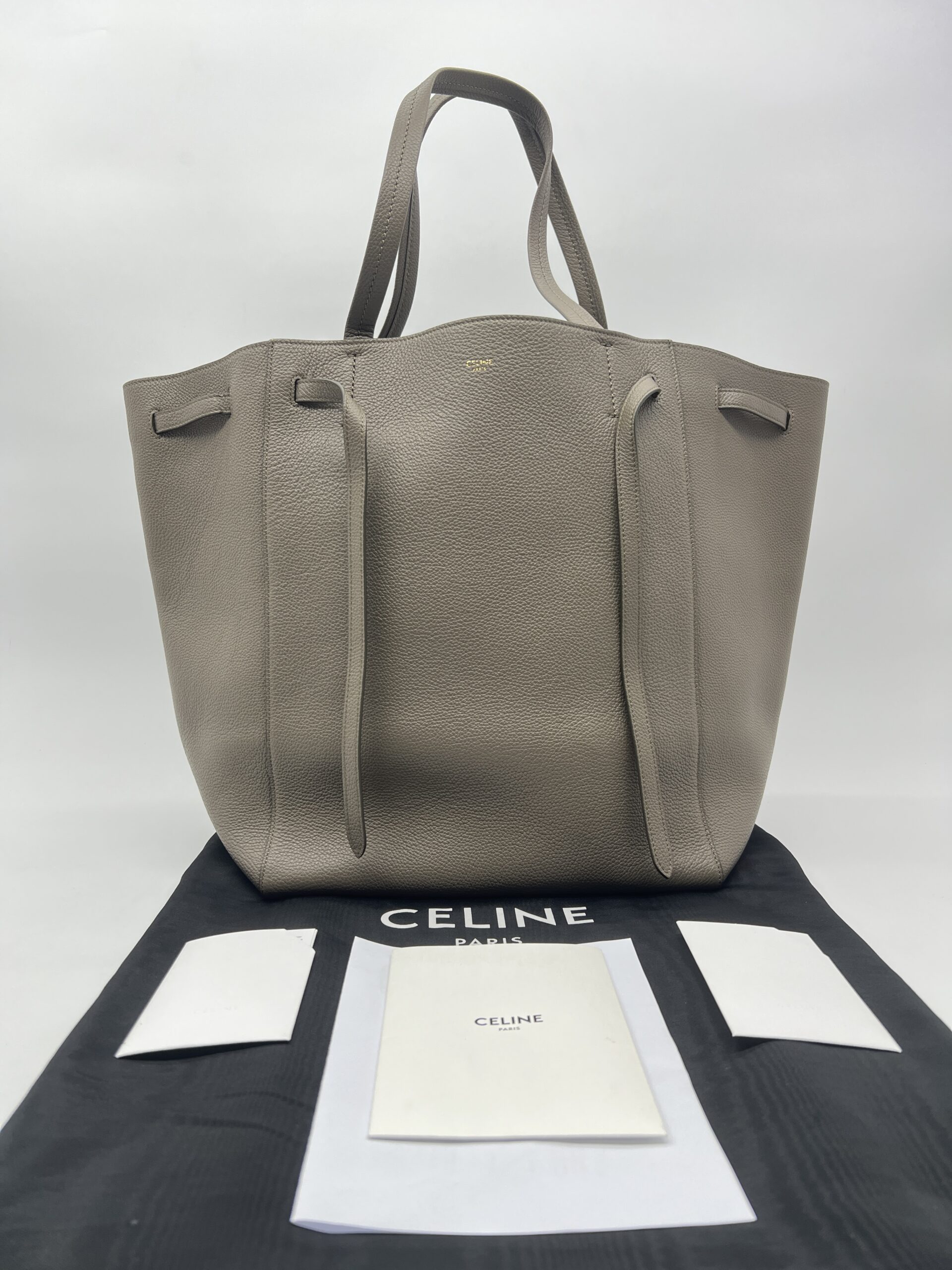 Celine Cabas Phantom Tote Grained Dark Taupe GHW