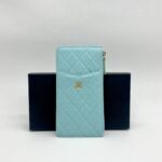 Chanel Classic Flat Wallet Caviar Light Blue GHW