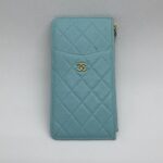 Chanel Classic Flat Wallet Caviar Light Blue GHW