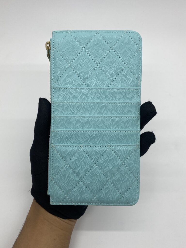 Chanel Classic Flat Wallet Caviar Light Blue GHW