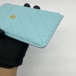 Chanel Classic Flat Wallet Caviar Light Blue GHW