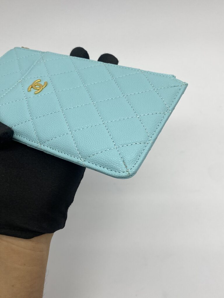 Chanel Classic Flat Wallet Caviar Light Blue GHW
