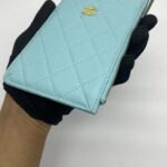 Chanel Classic Flat Wallet Caviar Light Blue GHW