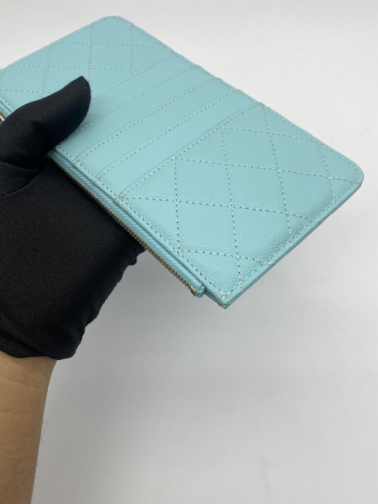 Chanel Classic Flat Wallet Caviar Light Blue GHW