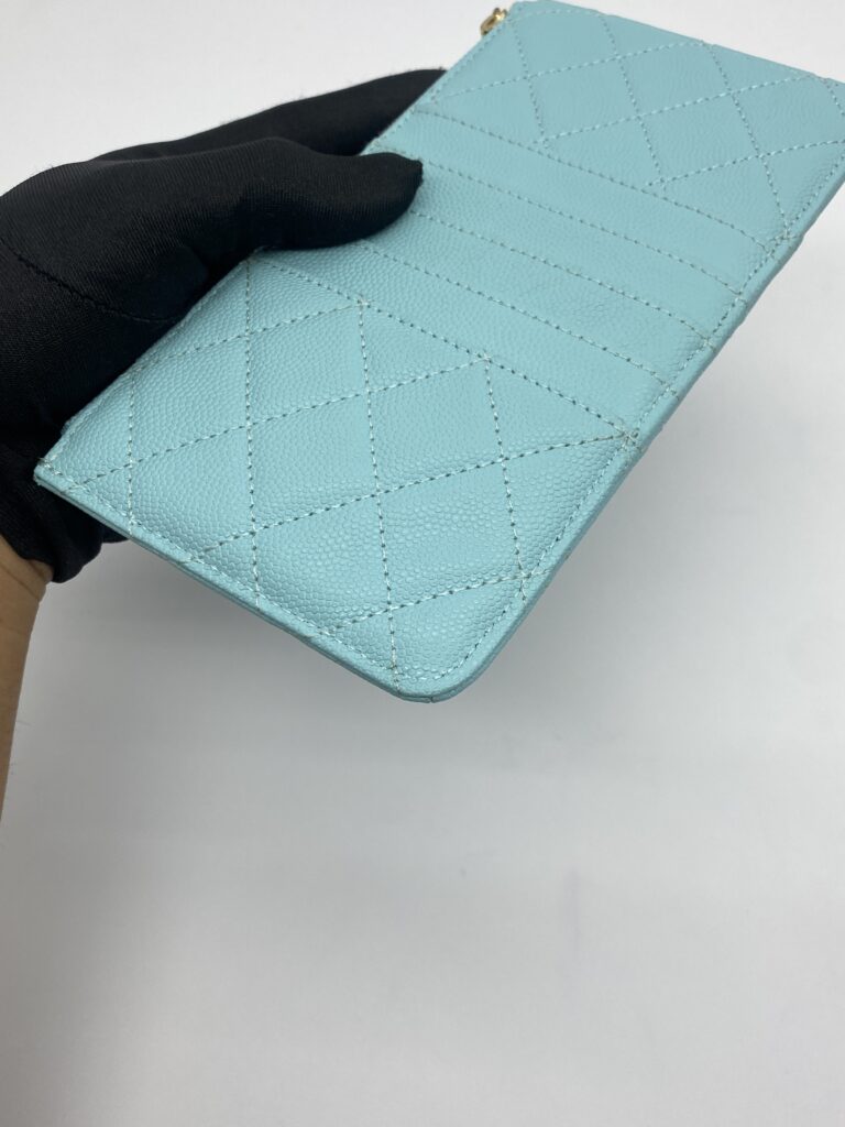 Chanel Classic Flat Wallet Caviar Light Blue GHW