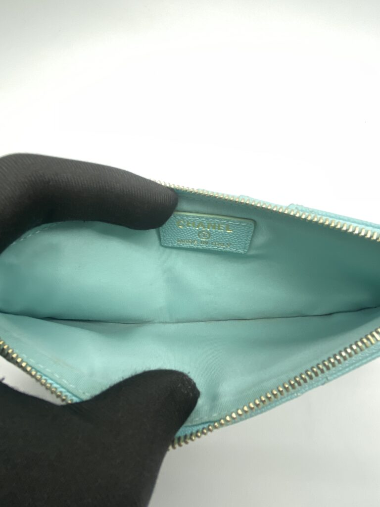Chanel Classic Flat Wallet Caviar Light Blue GHW