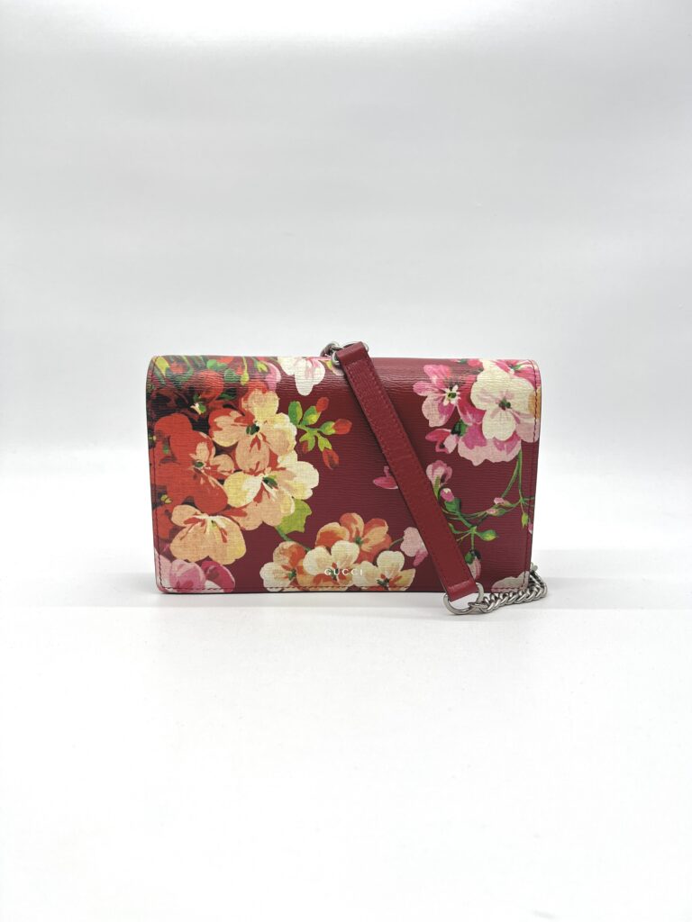 Gucci Wallet On Chain Leather Red Blooms SHW
