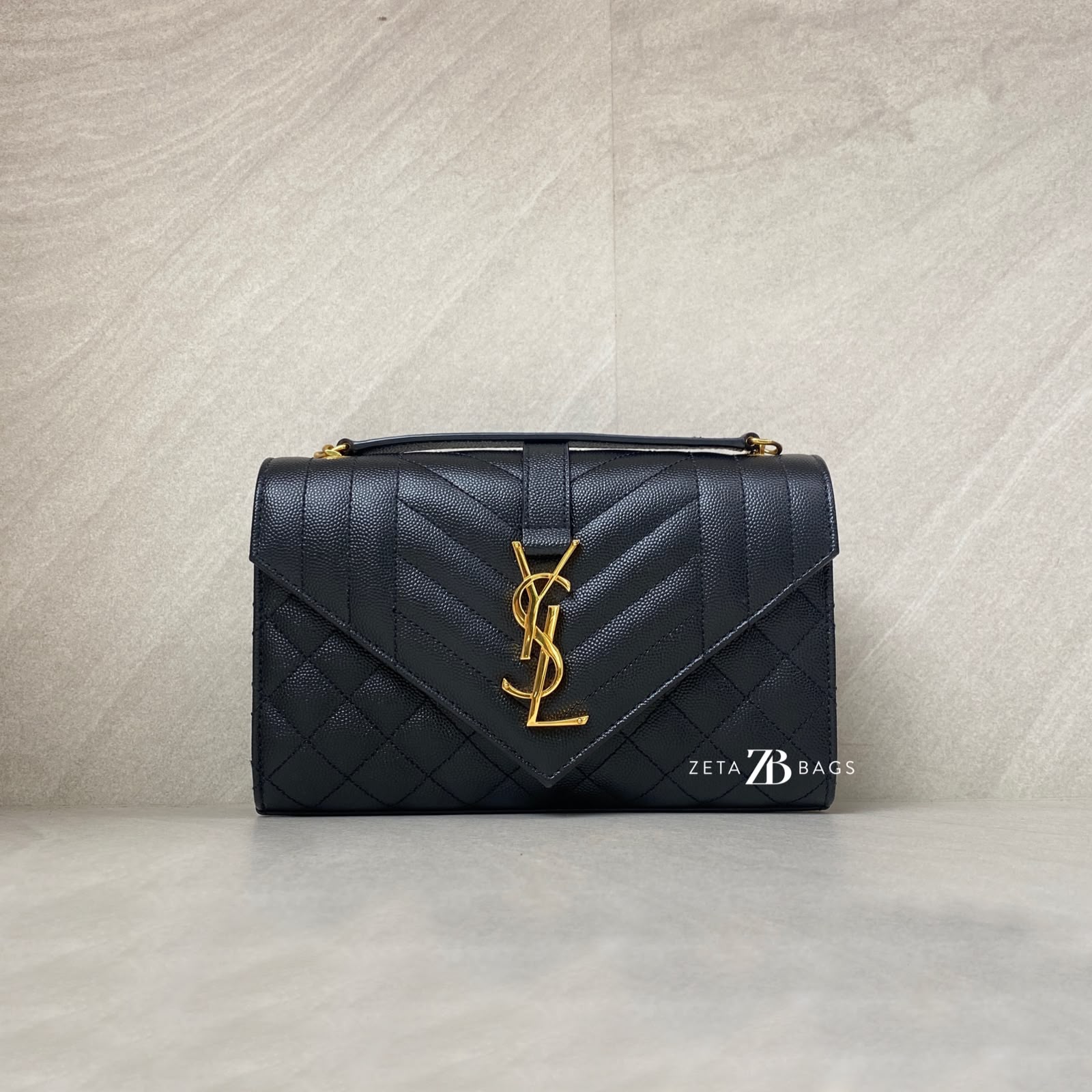 Saint Laurent Small Envelope Grained Black GHW