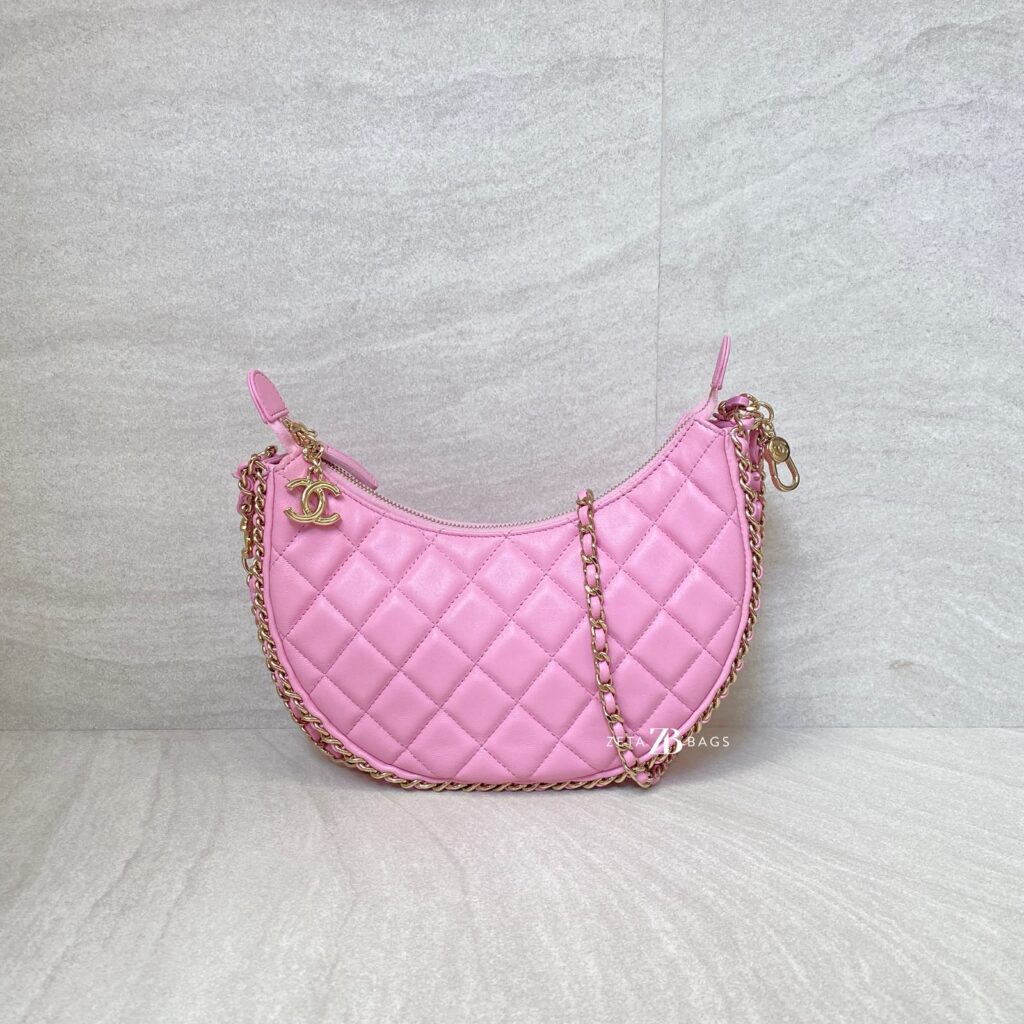Chanel Half Moon Chain Hobo Bag Pink GHW