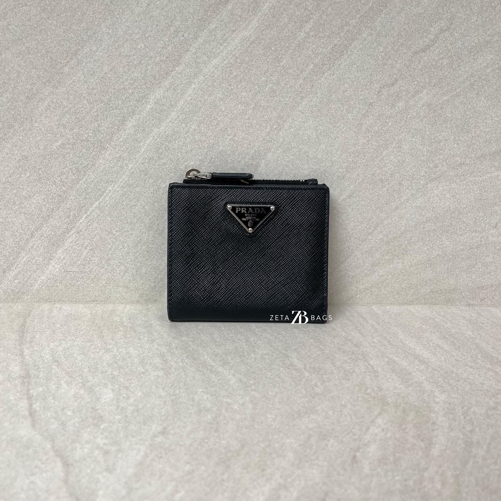 Prada Small Bifold Wallet Saffiano Nero SHW