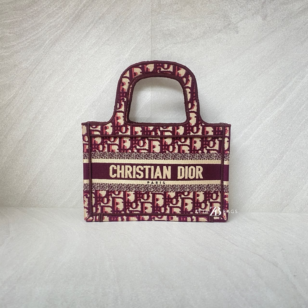 Dior Mini Book Tote Maroon Burgundy Oblique