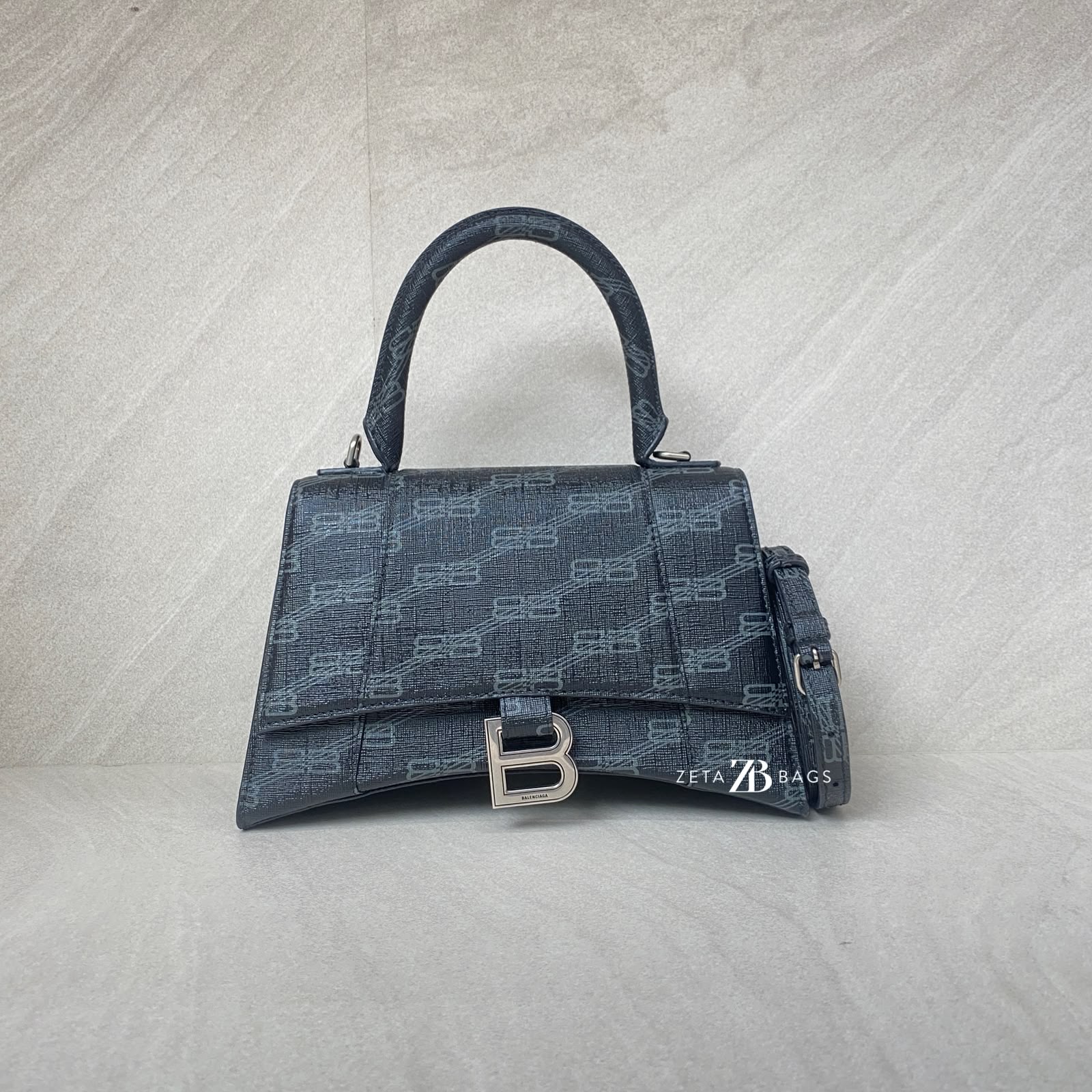 Balenciaga Hourglass Small BB All Over Logo Black Grey SHW