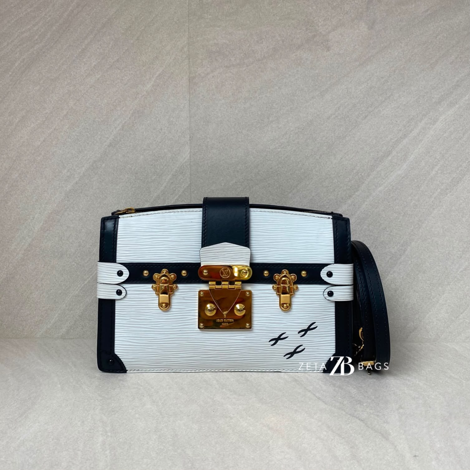 Louis Vuitton Trunk Clutch Epi Black White GHW
