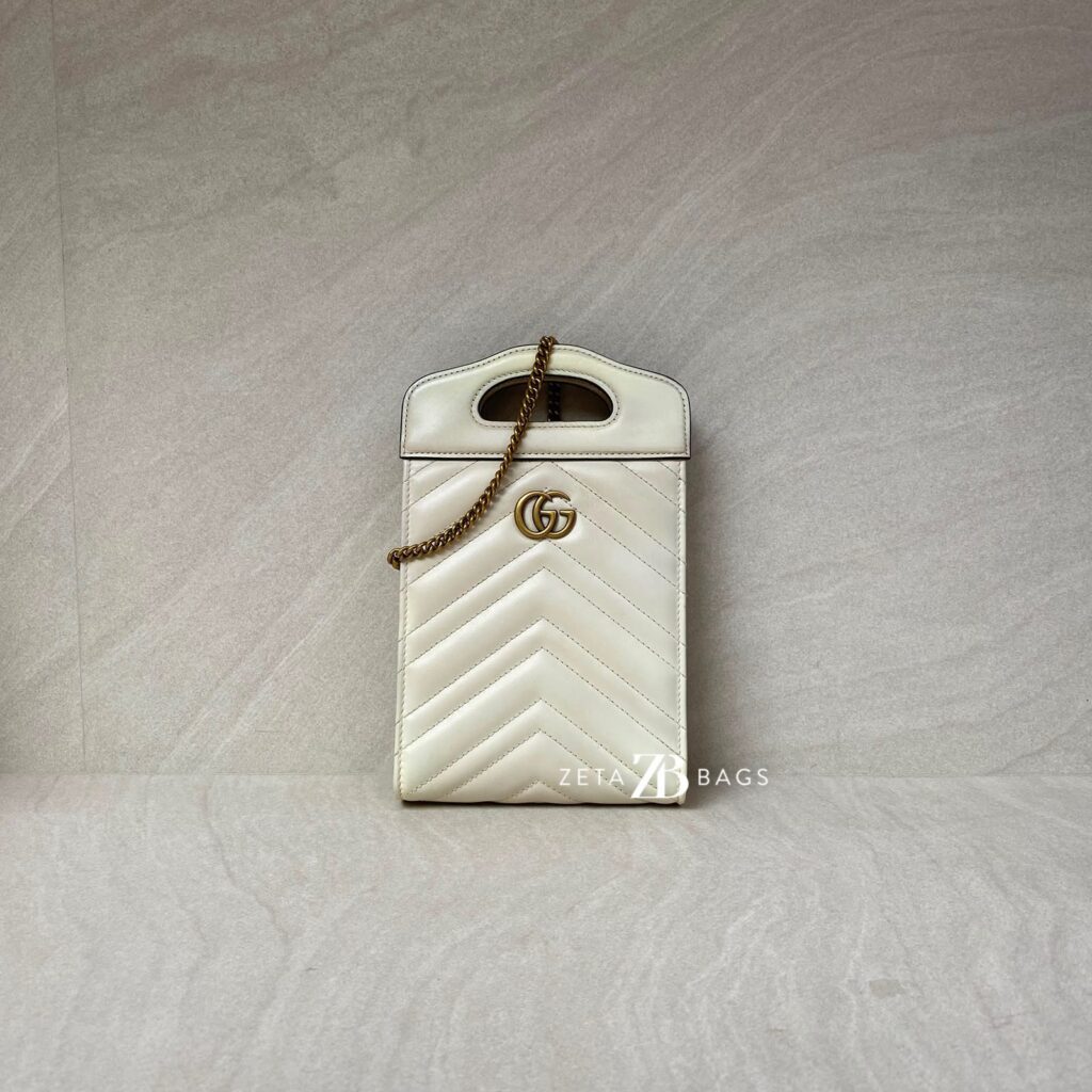 Gucci GG Marmont Slip Handle Matelasse White GHW