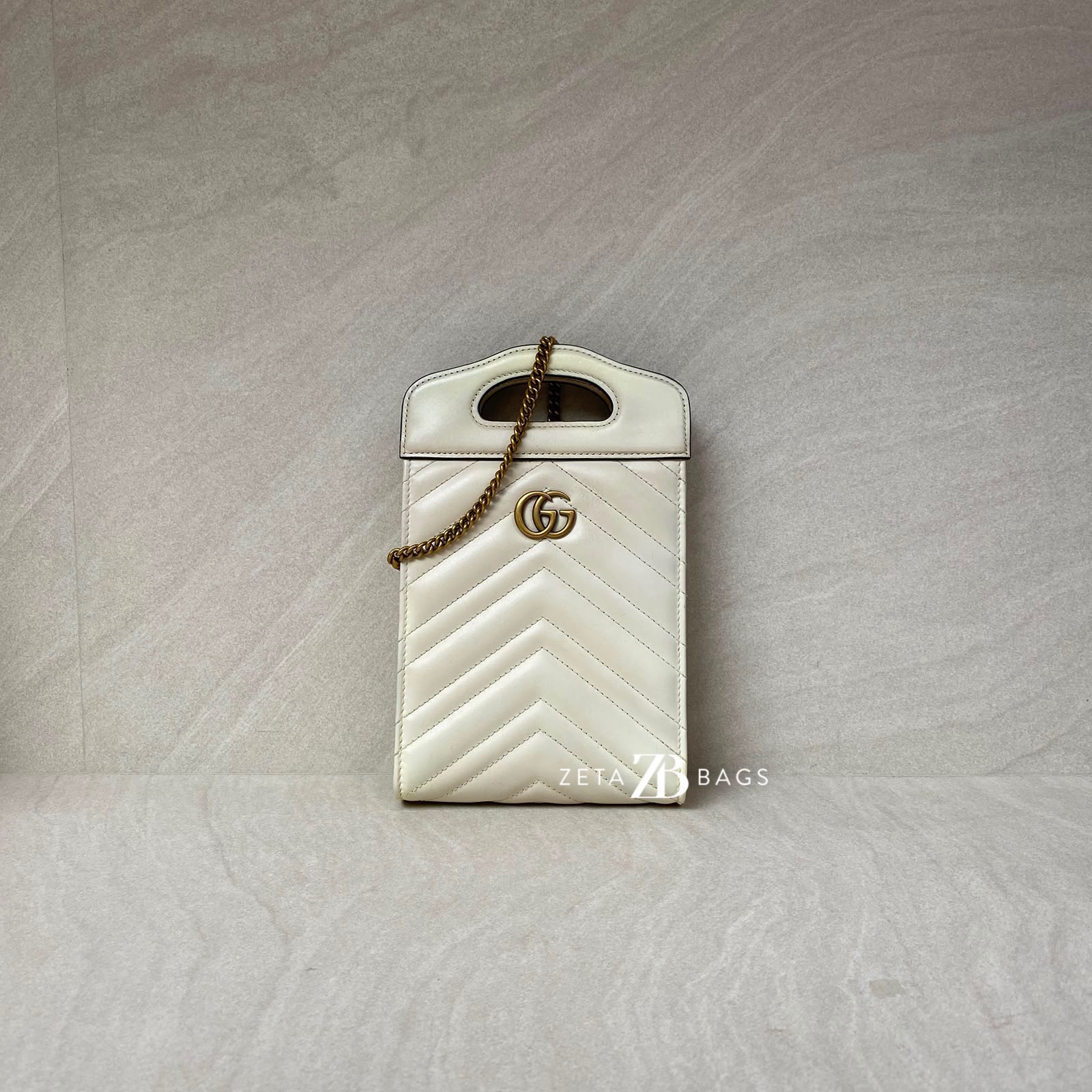 Gucci GG Marmont Slip Handle Matelasse White GHW