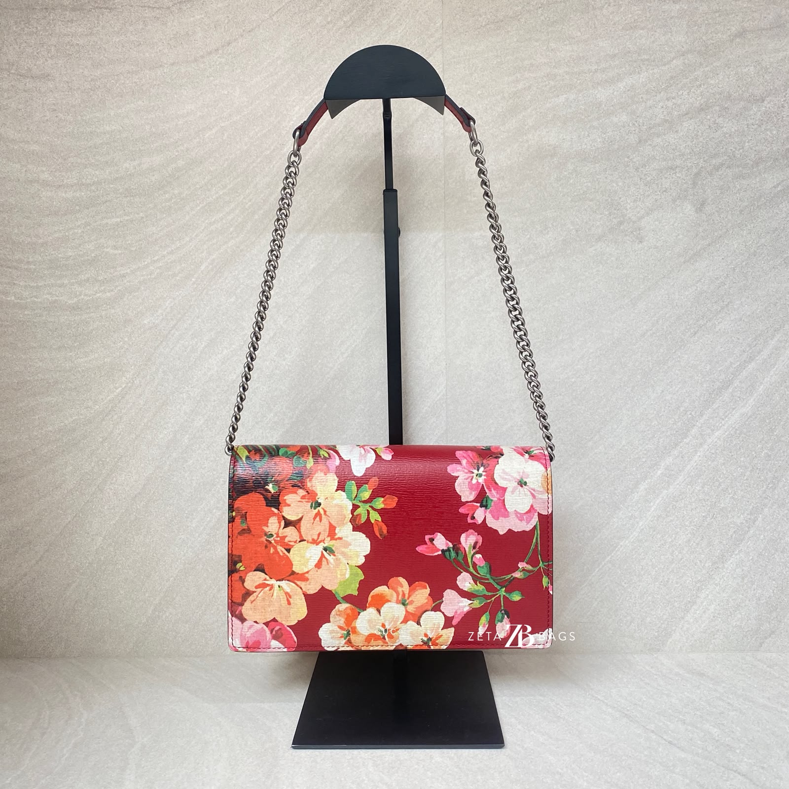 Gucci Wallet On Chain Leather Red Blooms SHW