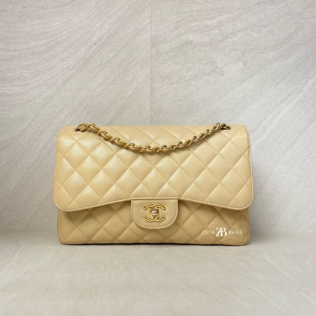 Chanel Jumbo Classic Double Flap Caviar Beige GHW